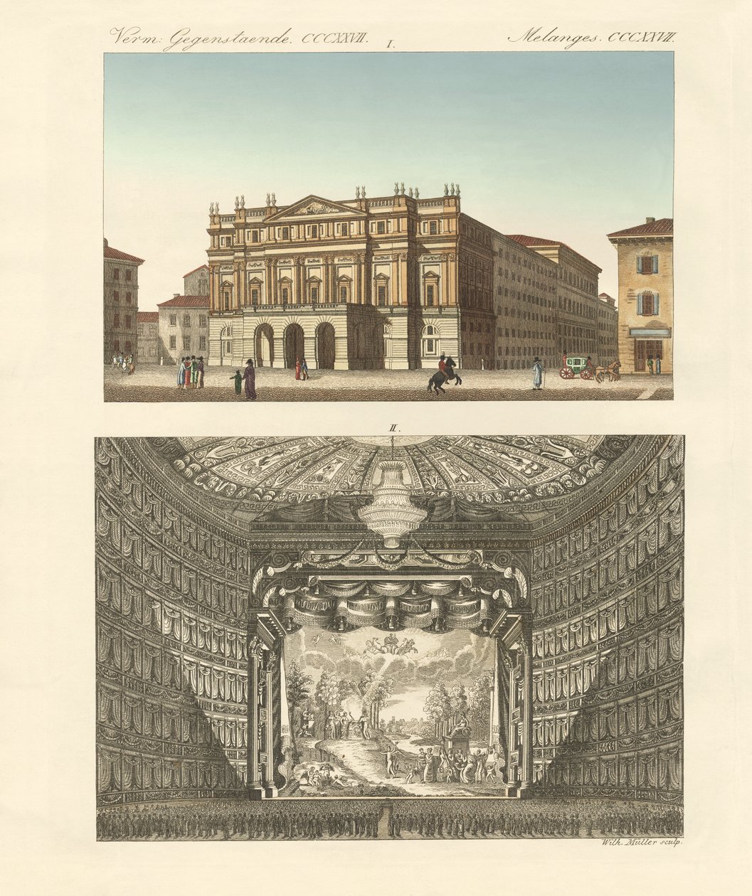 A milánói Della Scala színház (színes metszet) alkotó: German School