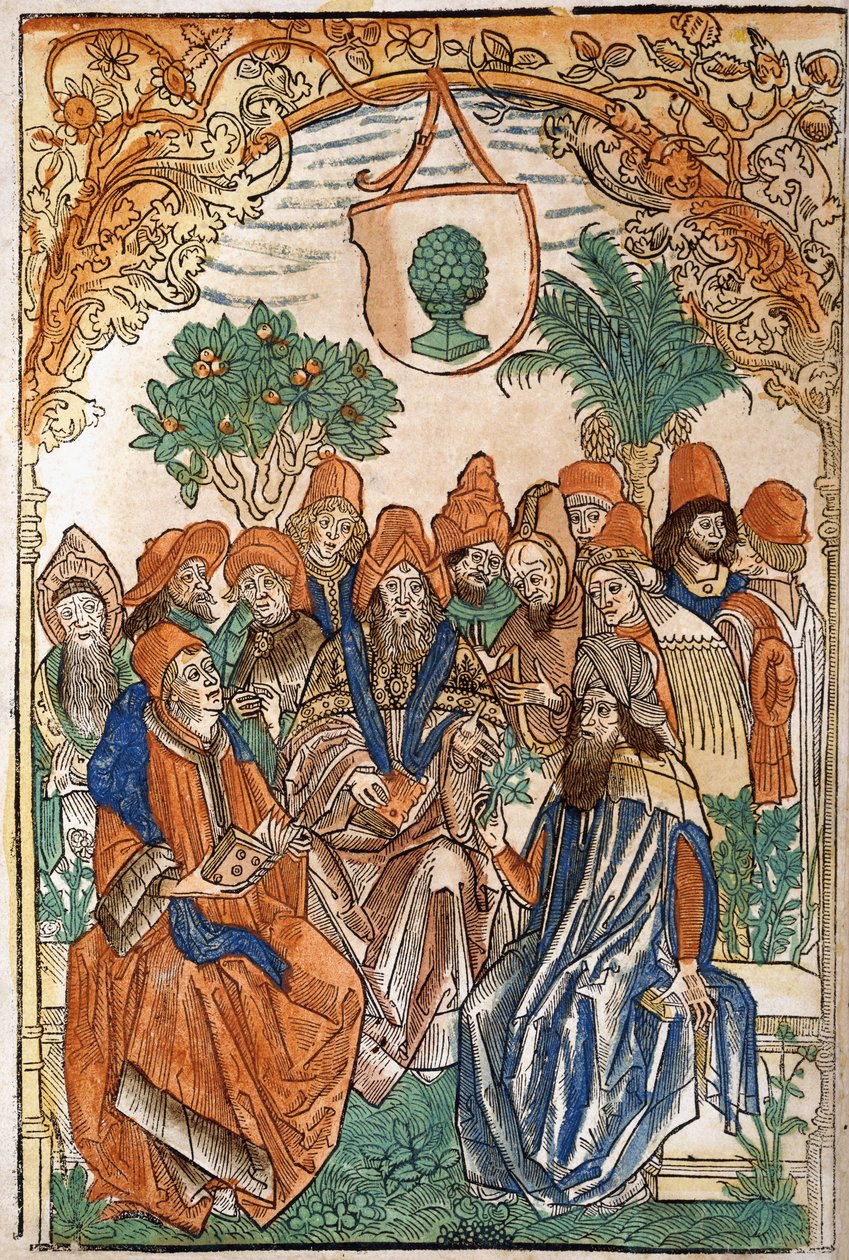Tizenhárom tudós kerti környezetben, 1485 alkotó: German School