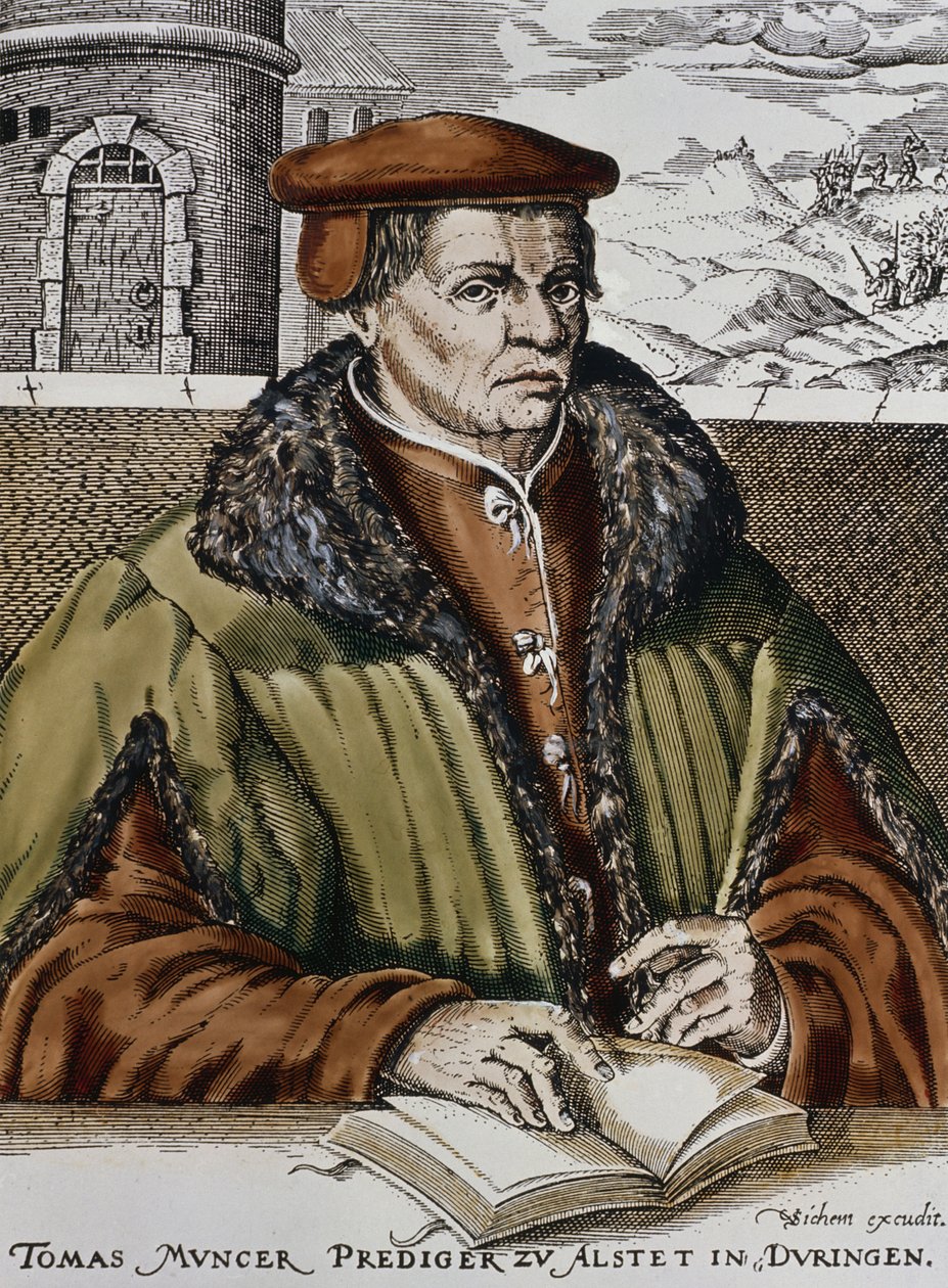 Thomas Muntzer, 1600 körül (kézzel színezett fametszet) alkotó: German School