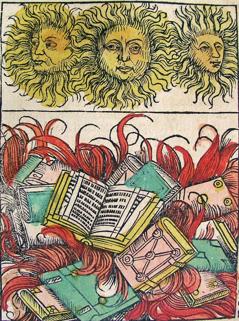 „Három nap és könyvégetés”, megjelent a Nürnbergi Krónikában, 1493 alkotó: German School