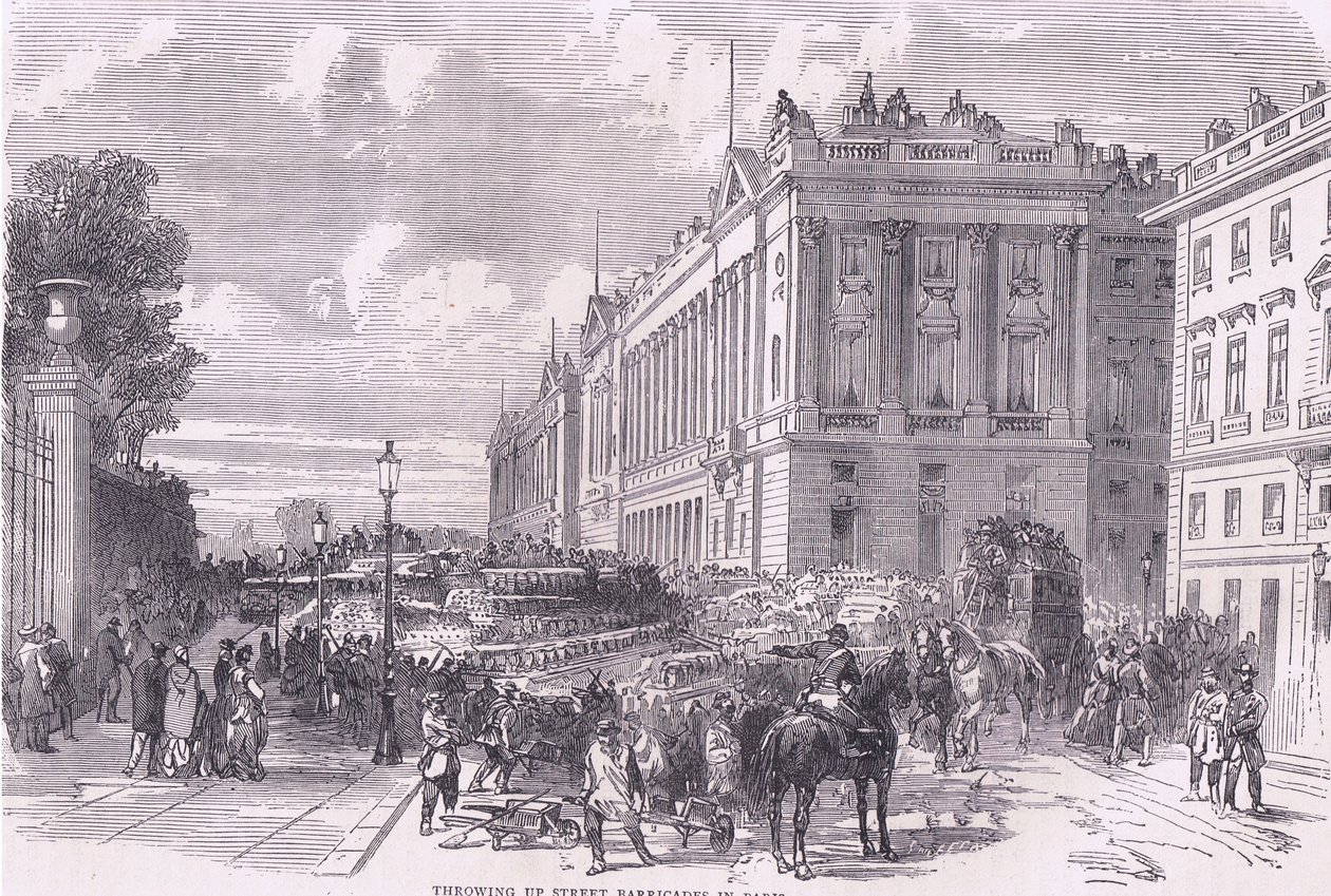 Utcai barikádok feldobása Párizsban, Cassells: A Franciaország és Németország közötti háború története, a Cassell and Company Limited kiadása, 1890 körül (litho) alkotó: German School