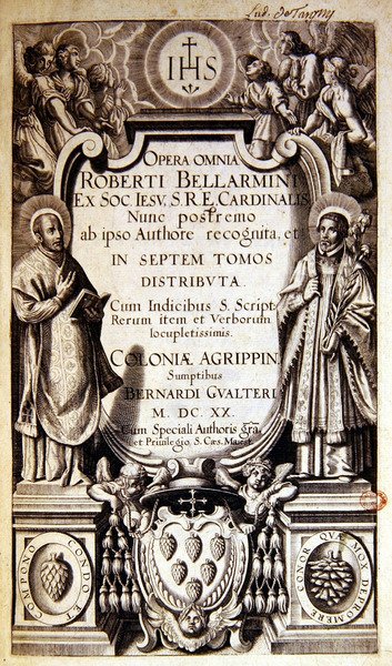 Robert Bellarmine Opera Omnia (teljes művei) címlapja, Kölnben 1620-ban megjelent kiadás (nyomtatott papír) alkotó: German School
