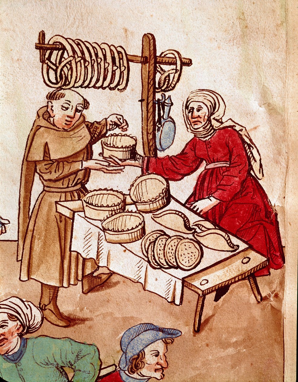 Kereskedelem: kenyérkereskedő. Miniatűr a „Konstanzi zsinat krónikájából”, Ulrich Richental (1360-1437) 1438 körülbelül Prága, Nemzeti Könyvtár alkotó: German School