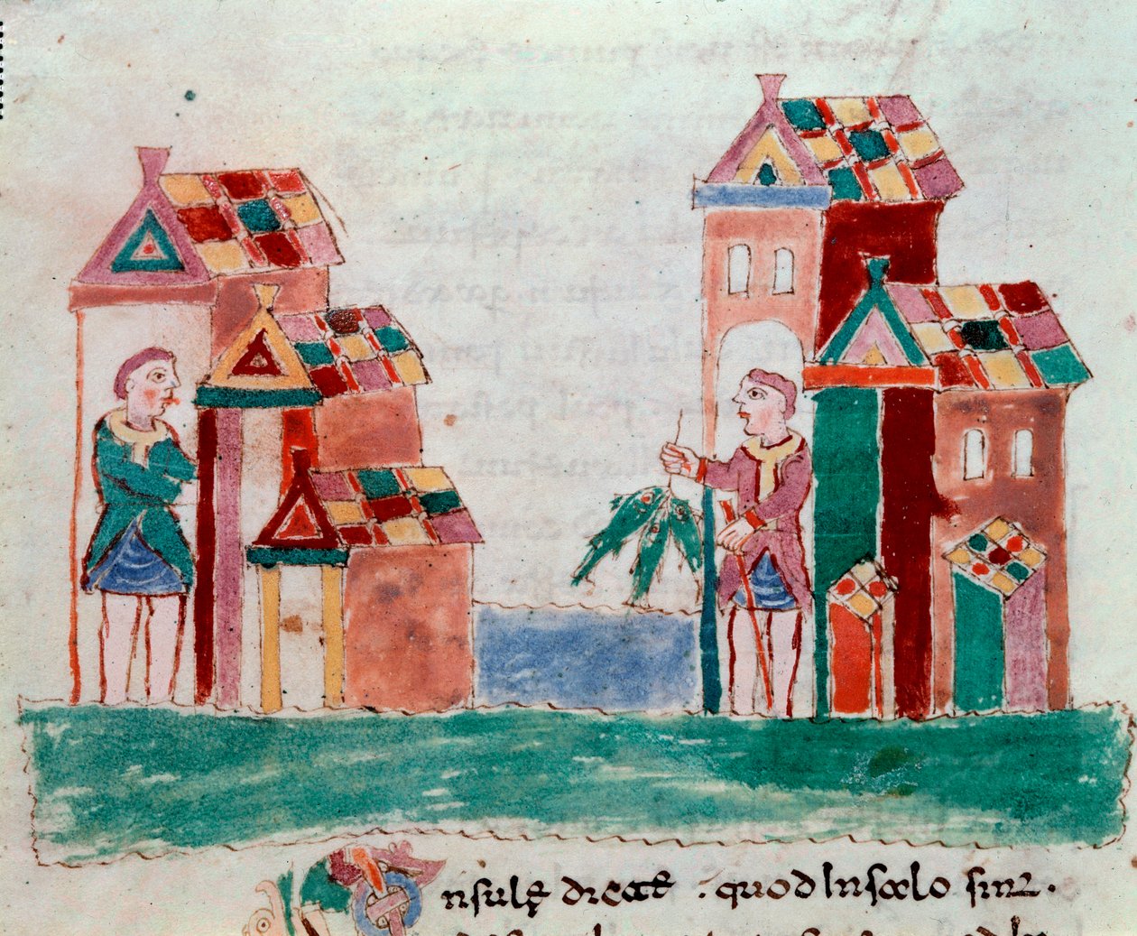 Kereskedelem: a hal eladója. Miniatűr Rabanus Maurus Magnentius (vagy Raban Maur vagy Rabano Mauro, kb. 780-856) „” De Universo” vagy „” De rerum naturis”” (A dolgok természetéből) kéziratából. 9. század. A Monte Cassino apátság archívuma (Moun alkotó: German School