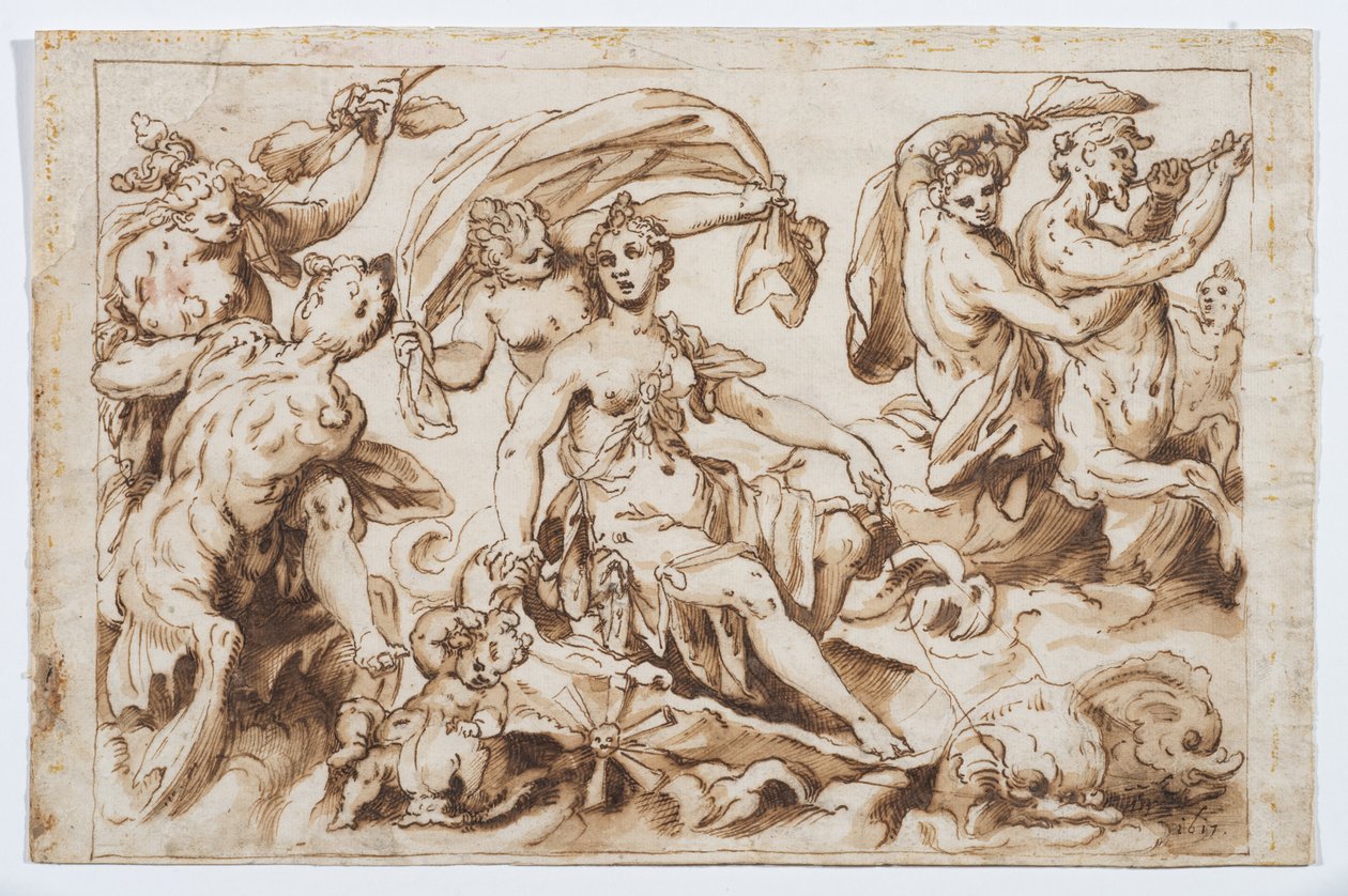 Galatea diadala, 1617 körül (fekete kréta, toll és barna tinta, barna tus, barna tus) alkotó: German School