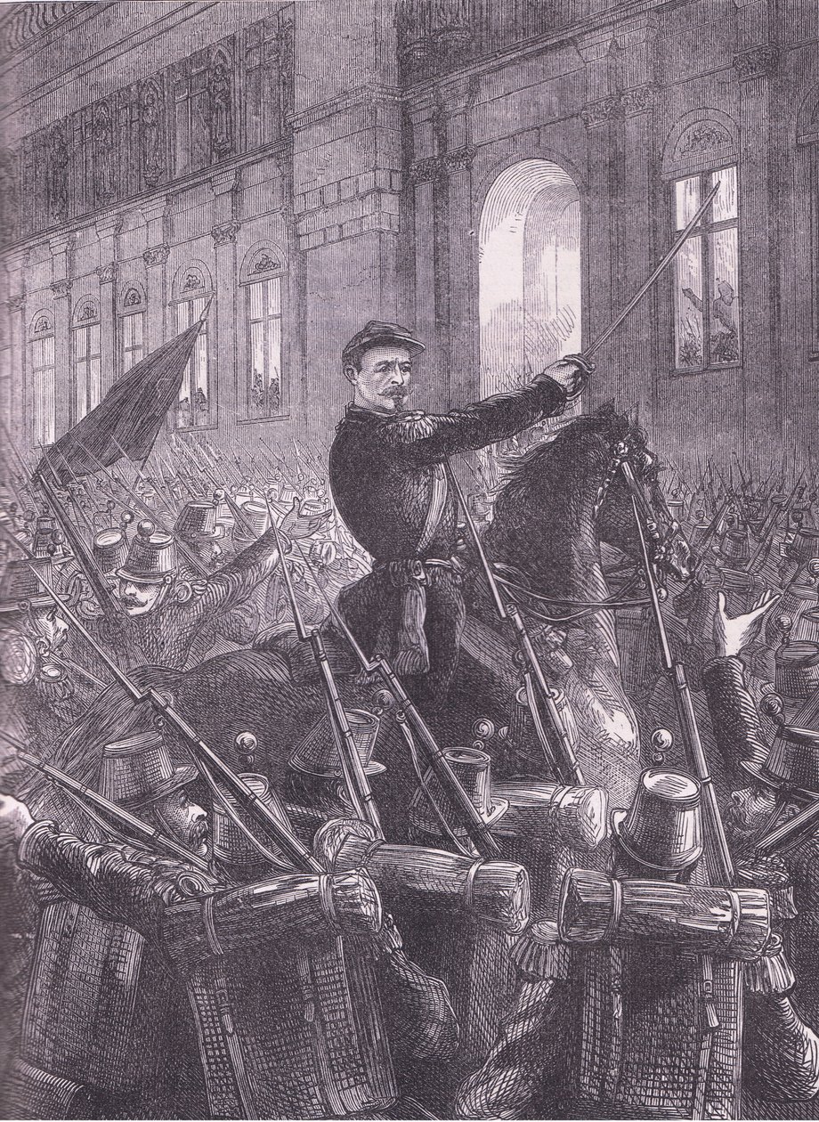Trochu összegyűjti a Nemzeti Gárdát a Hotel de Ville előtt, Cassells History of the War Franciaország és Németország között, kiadó: Cassell and Company Limited, 1890 körül (litho) alkotó: German School