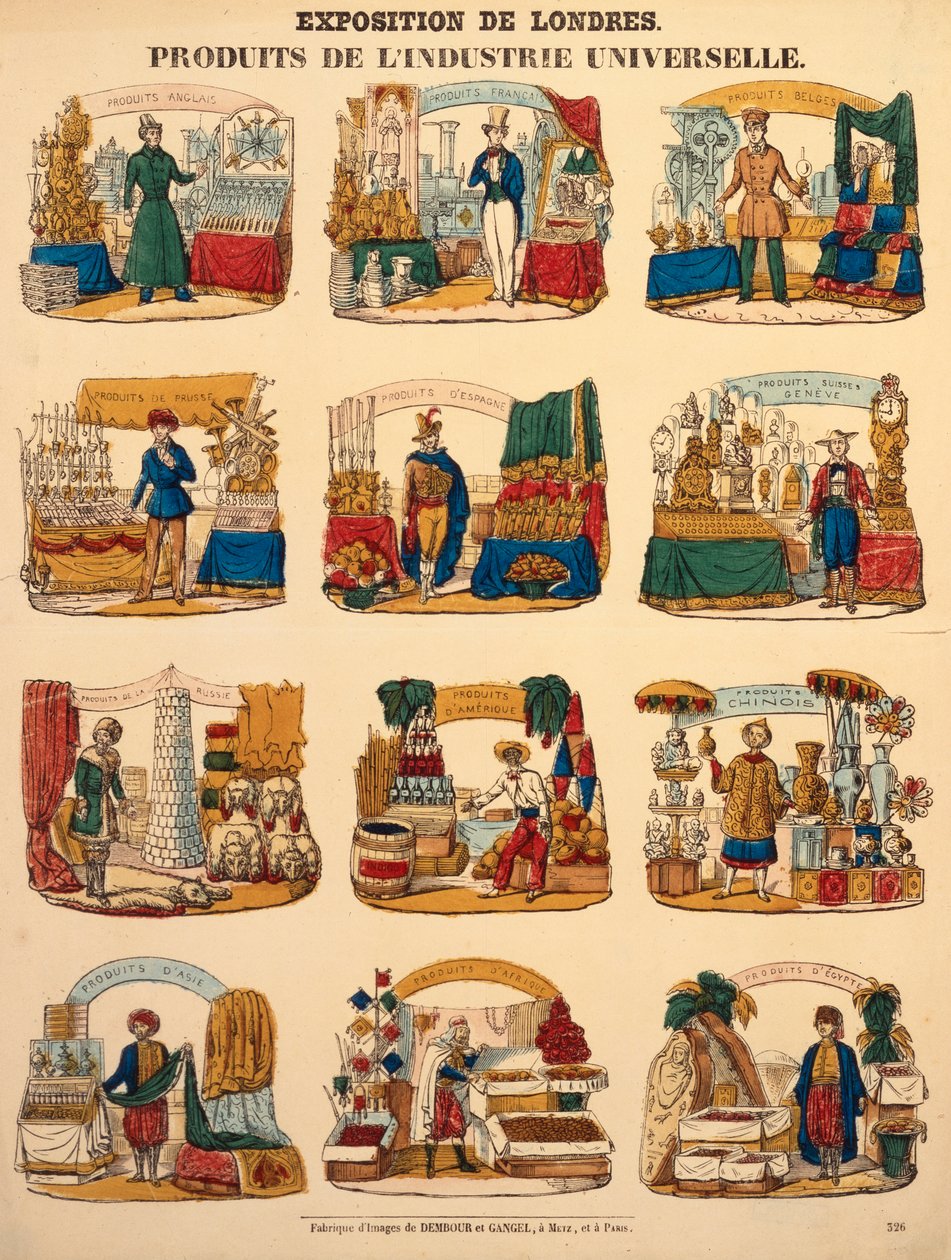 Tizenkét kiállítási stand különböző nemzetekből a londoni Nagy Kiállításon, kiadó: Dambour & Gangel, Metz, 1851 (fametszet) alkotó: German School