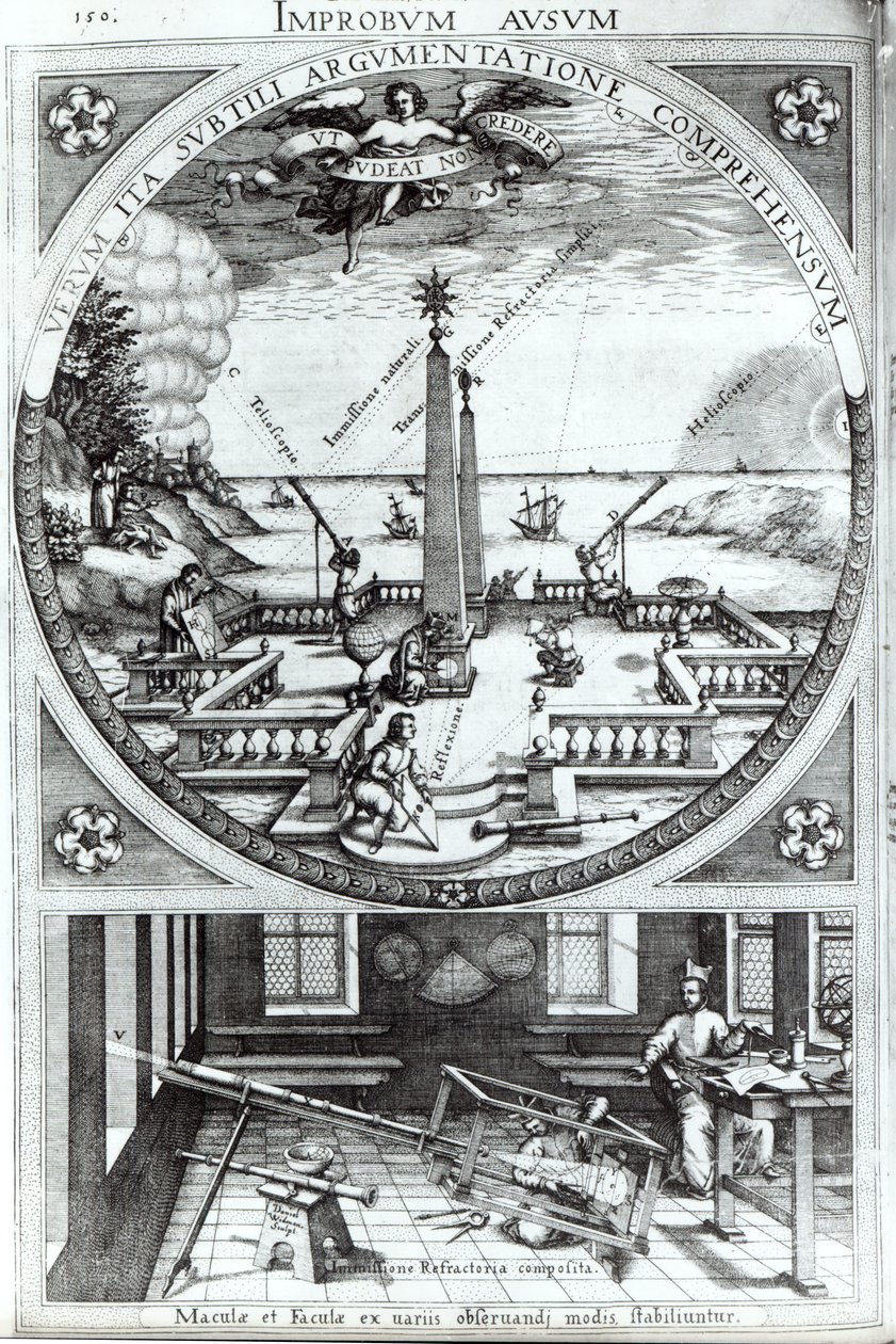 Különféle módszerek a napfoltok megfigyelésére, Christoph Scheiner Rosa Orsina illusztrációja, megjelent 1630-ban (részletesen lásd: 294058) alkotó: German School