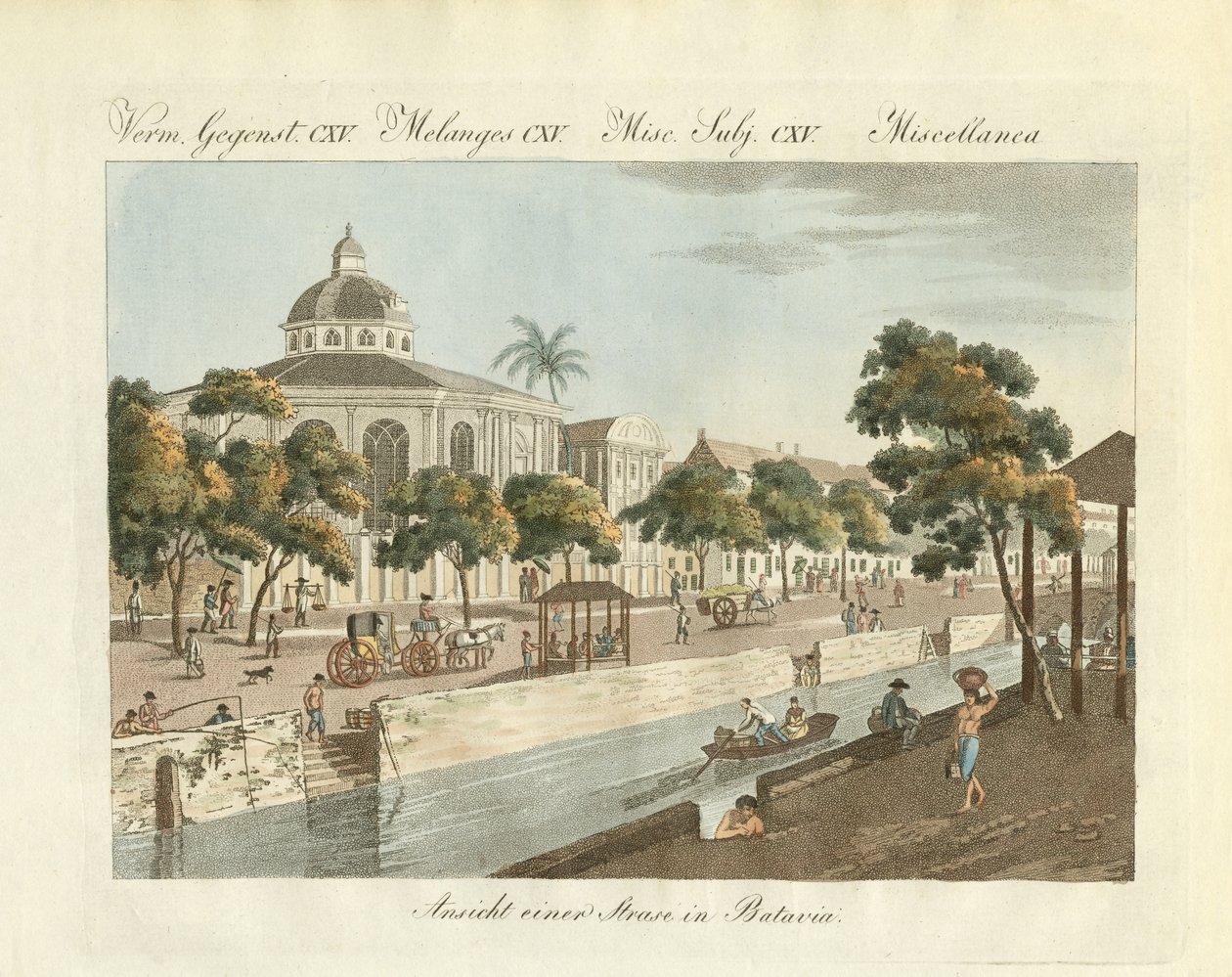 Kilátás Batavia városának egy részéről (színes metszet) alkotó: German School