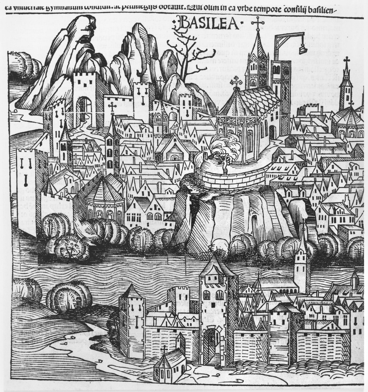 Bázel látképe, Hartmann Schedel (1440-1514) illusztrációja Nürnberg krónikájából 1493 alkotó: German School
