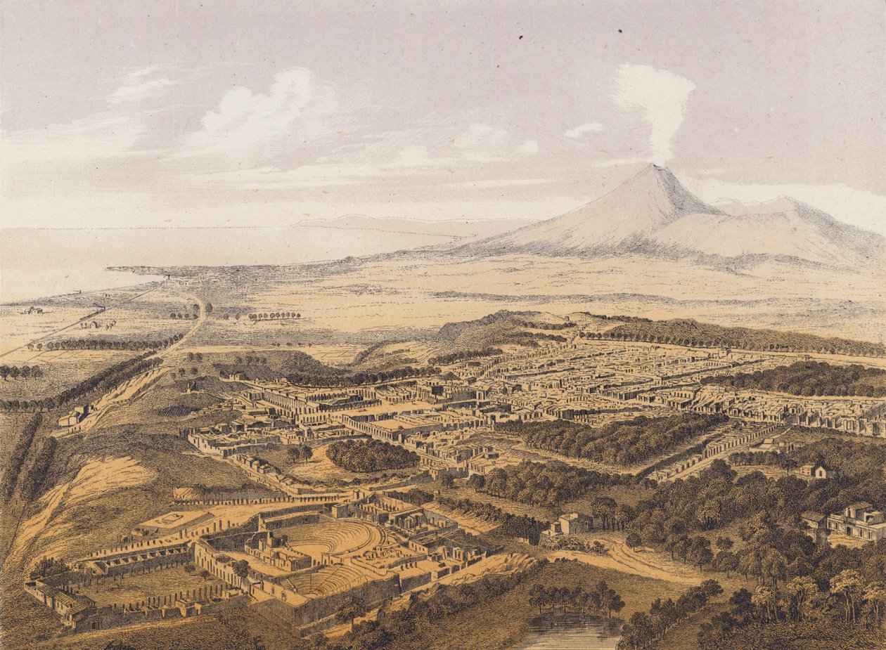 Pompeji látképe, Campania, Olaszország (színes litográfia) alkotó: German School
