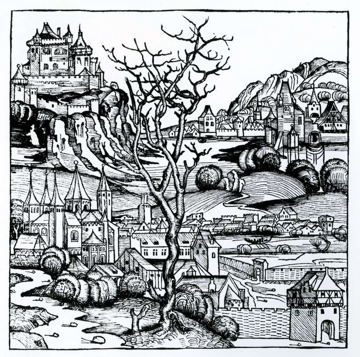 Portugália látképe a Nürnbergi Krónikából 1493 (fametszet) alkotó: German School