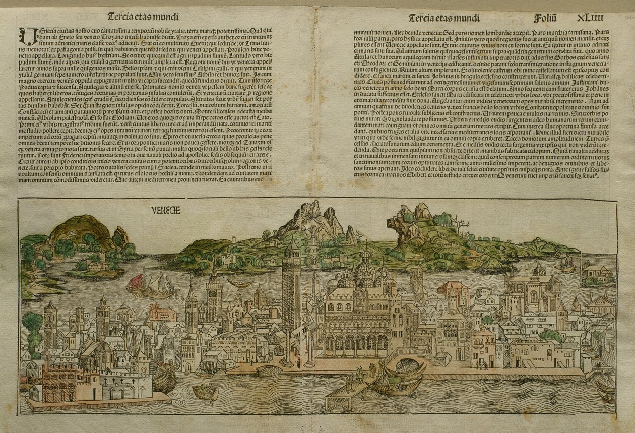 Velence látképe, Hartmann Schedel (1440-1514) Nürnbergben megjelent Liber Chronicarum illusztrációja, 1493 alkotó: German School