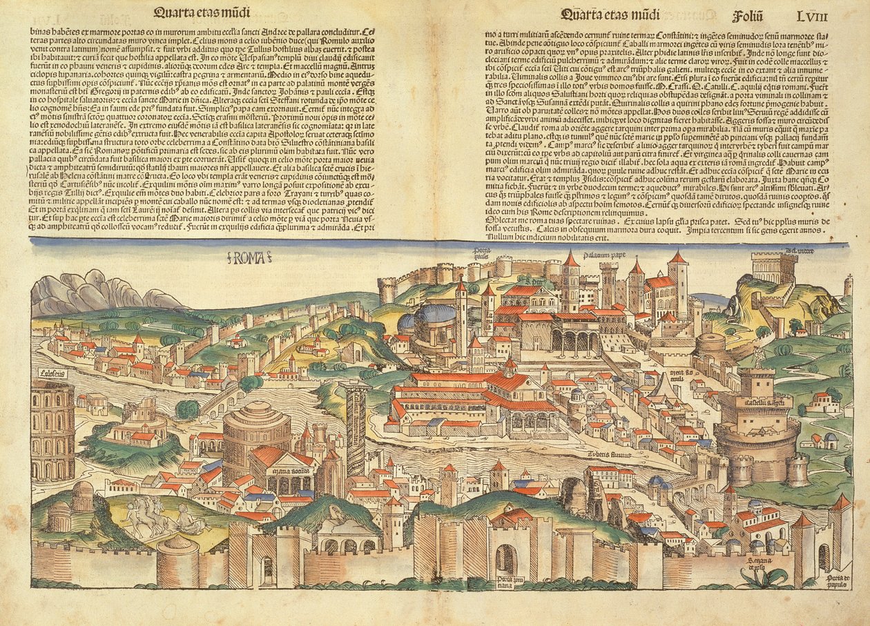 Róma városának kilátása, Hartmann Schedel (1440-1514) Nürnbergi Krónikájából 1493 alkotó: German School