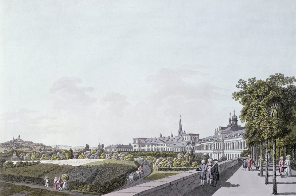 Kilátás a kölni érsekek és választófejedelmek rezidenciájára, Bonnban (színes metszet) alkotó: German School
