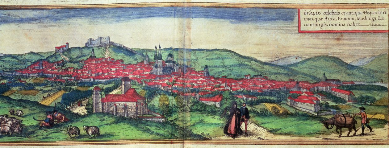 Burgos városának kilátása, a Georg Braun által szerkesztett és Franz Hogenberg által metszett „Civites Orbis Terrarum” című művéből alkotó: German School