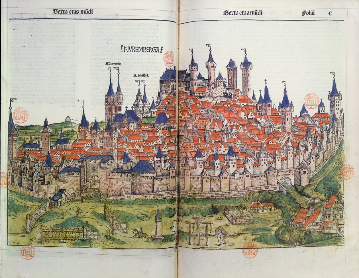 Kilátás Nürnberg városára, Hartmann Schedel (1440-1514) Nürnbergi Krónikájából 1493 (színes fametszet) alkotó: German School
