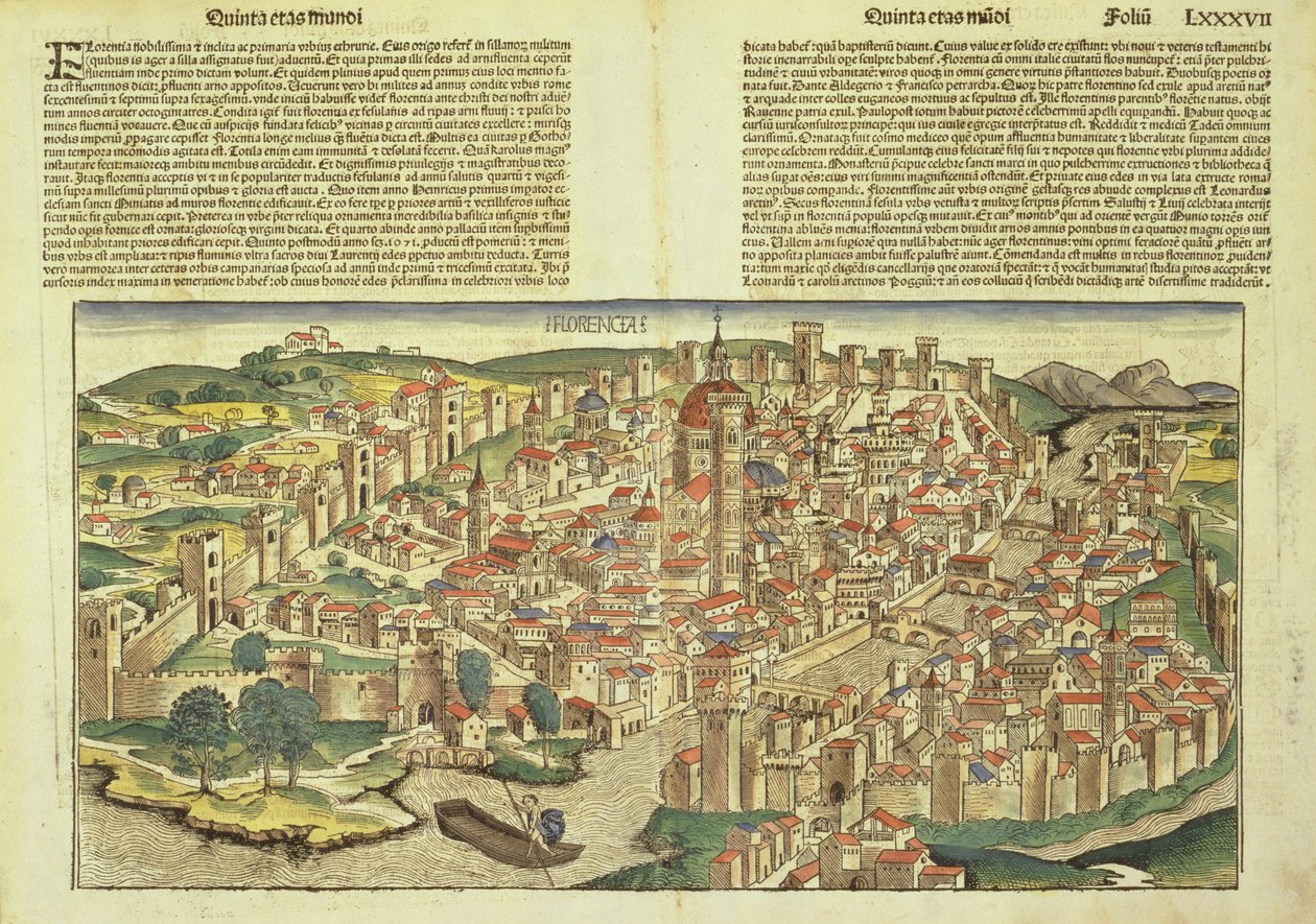 Kilátás Firenze fallal körülvett városára, Hartmann Schedel (1440-1514) Nürnbergi Krónikájából 1493 alkotó: German School