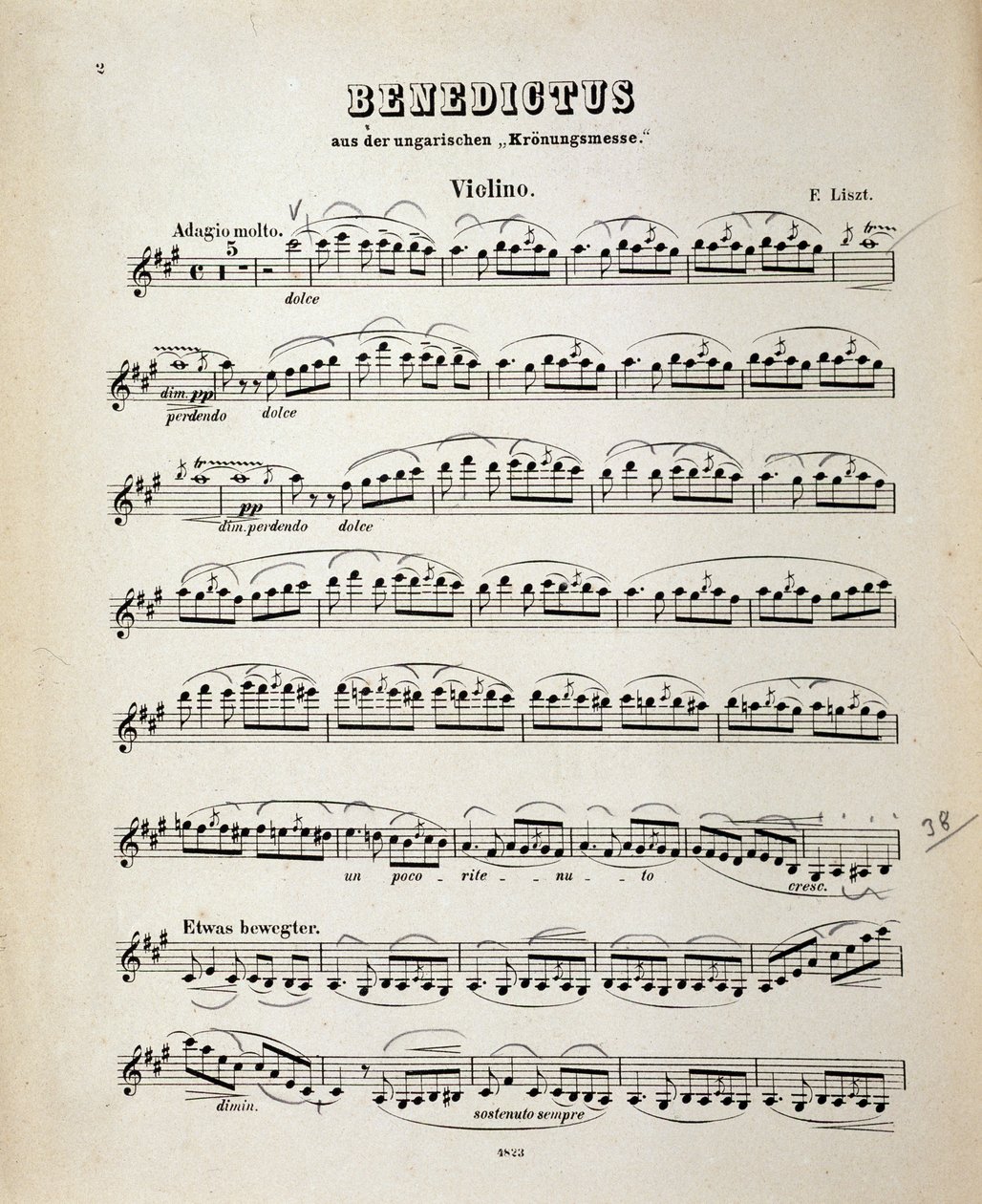 Hegedű partitúra oldal Liszt Ferenc magyar koronázási miséjéből alkotó: German School