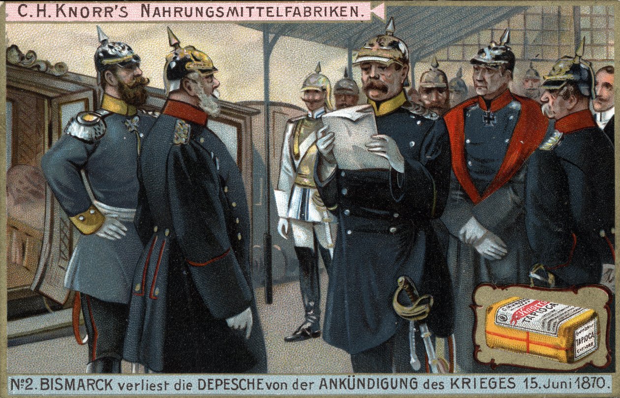 1870-es háború. Otto von Bismarck porosz tábornok (1815-1898) felolvasta a hadüzenetet június 15-én alkotó: German School
