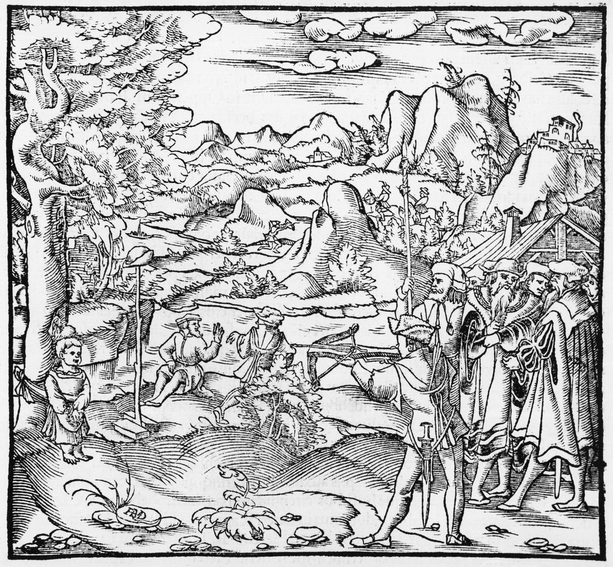 William Tell, illusztráció a Cosmographie Universelle-ből, Sebastien Munster (1488-1552) Basel, megjelent 1559 alkotó: German School