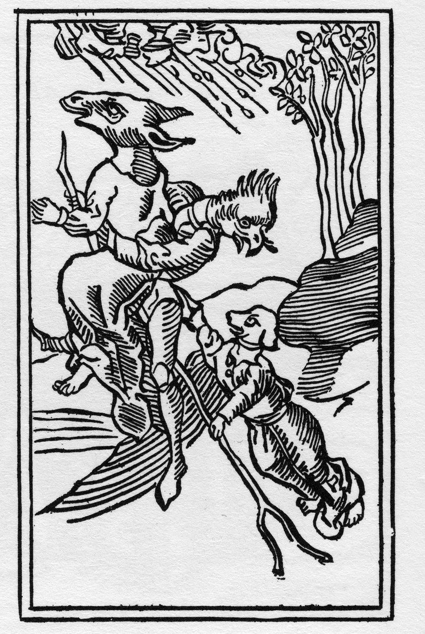 A boszorkányok állattá változtak, Ulrich Molitor "A boszorkányok és piton nők" című 1489-es metszetében. alkotó: German School