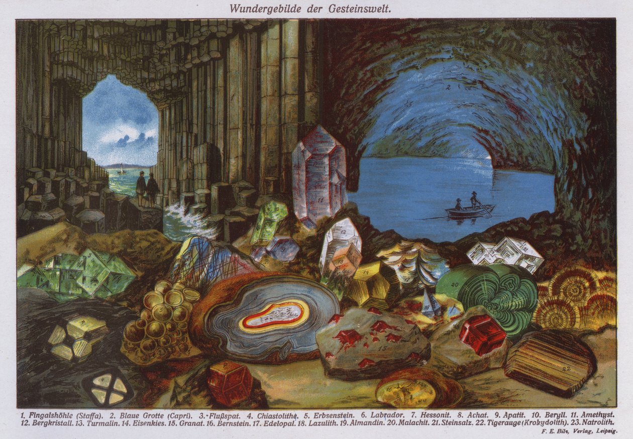 A világ csodái vagy kőzetek és kristályok (színes litográfia) alkotó: German School