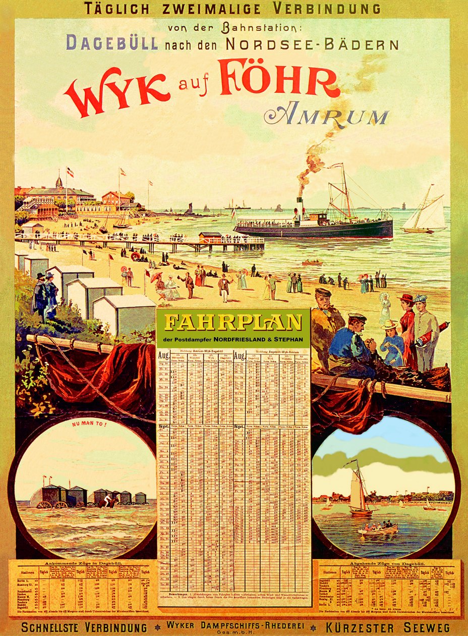 Wyk auf Fohr, a Wyk Steam Shipping Companyt reklámozó plakát, 1897 alkotó: German School