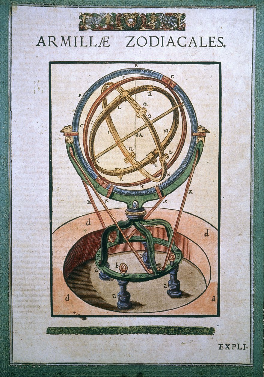 Zodiakális armillaris szféra Tycho Brahe (1546-1601), Wandsbeck "The Institute of Astronomy" című művében alkotó: German School