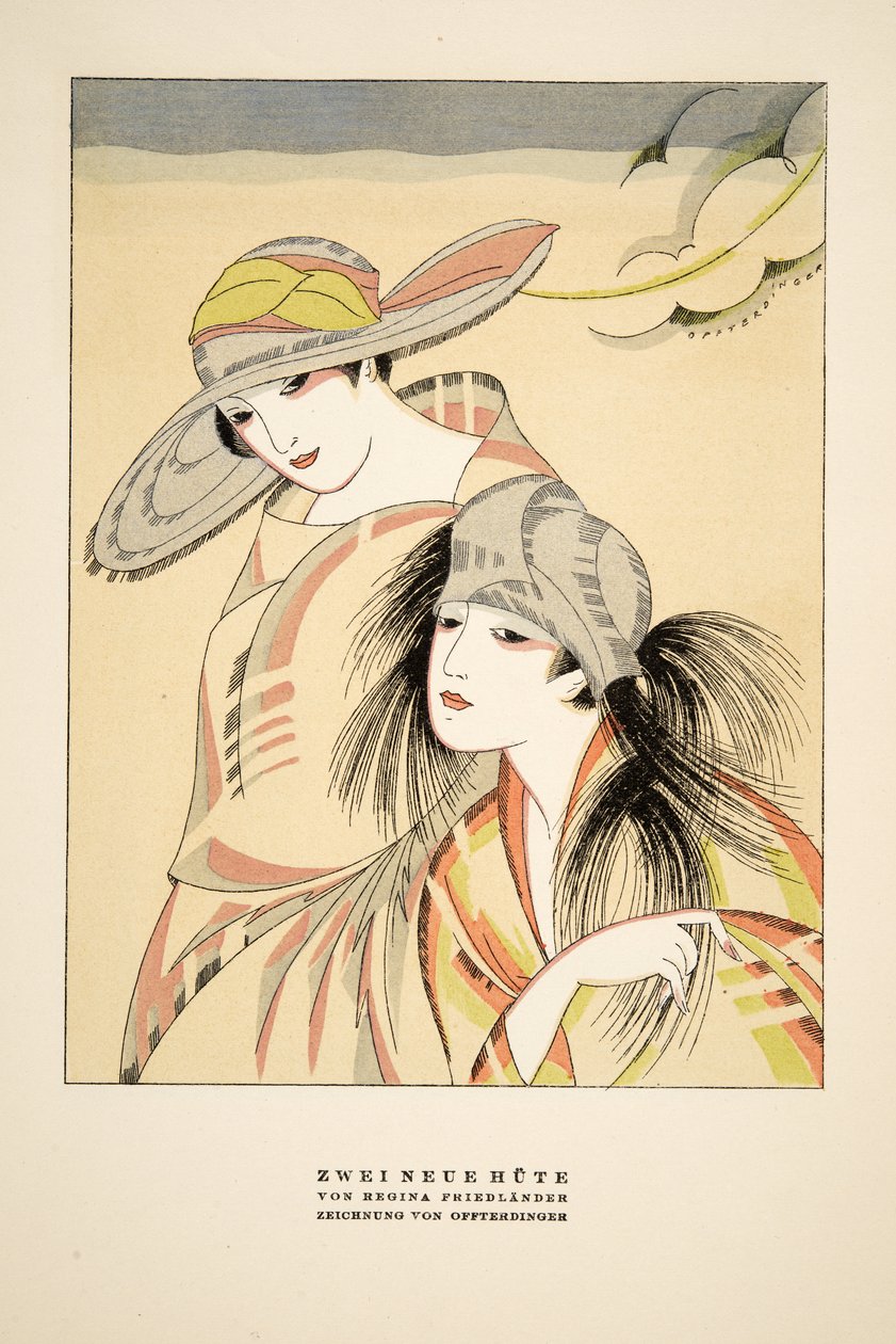 Zwei Neue Hute, Regina Friedlander, Styl, 1922-es kiadás (pochoir-nyomat) alkotó: German School