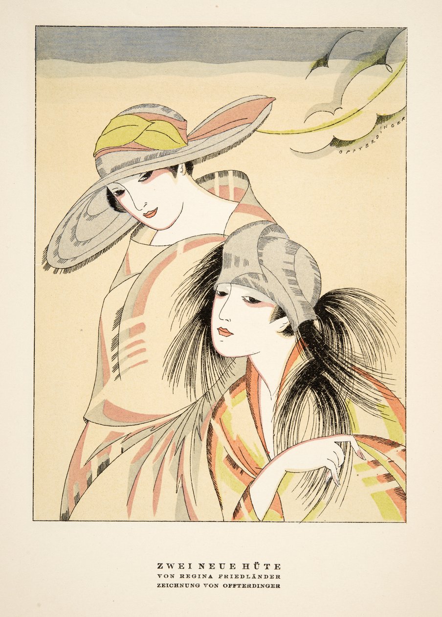Zwei Neue Hute, Regina Friedlander, Styl, 1922-es kiadás (pochoir-nyomat) alkotó: German School