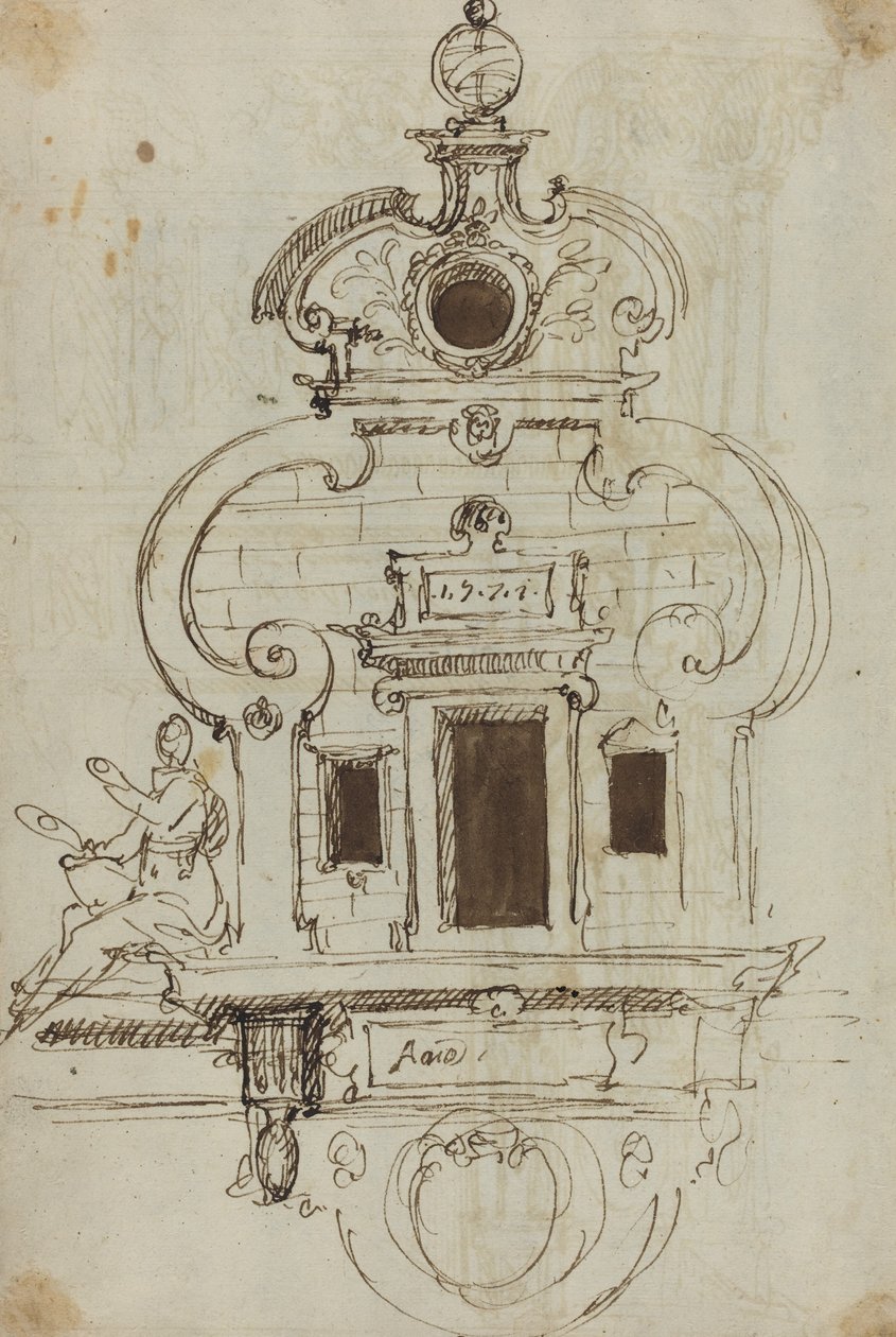 Fali emlékmű fegyveres gömbbel [verso] alkotó: German or Austrian 16th Century