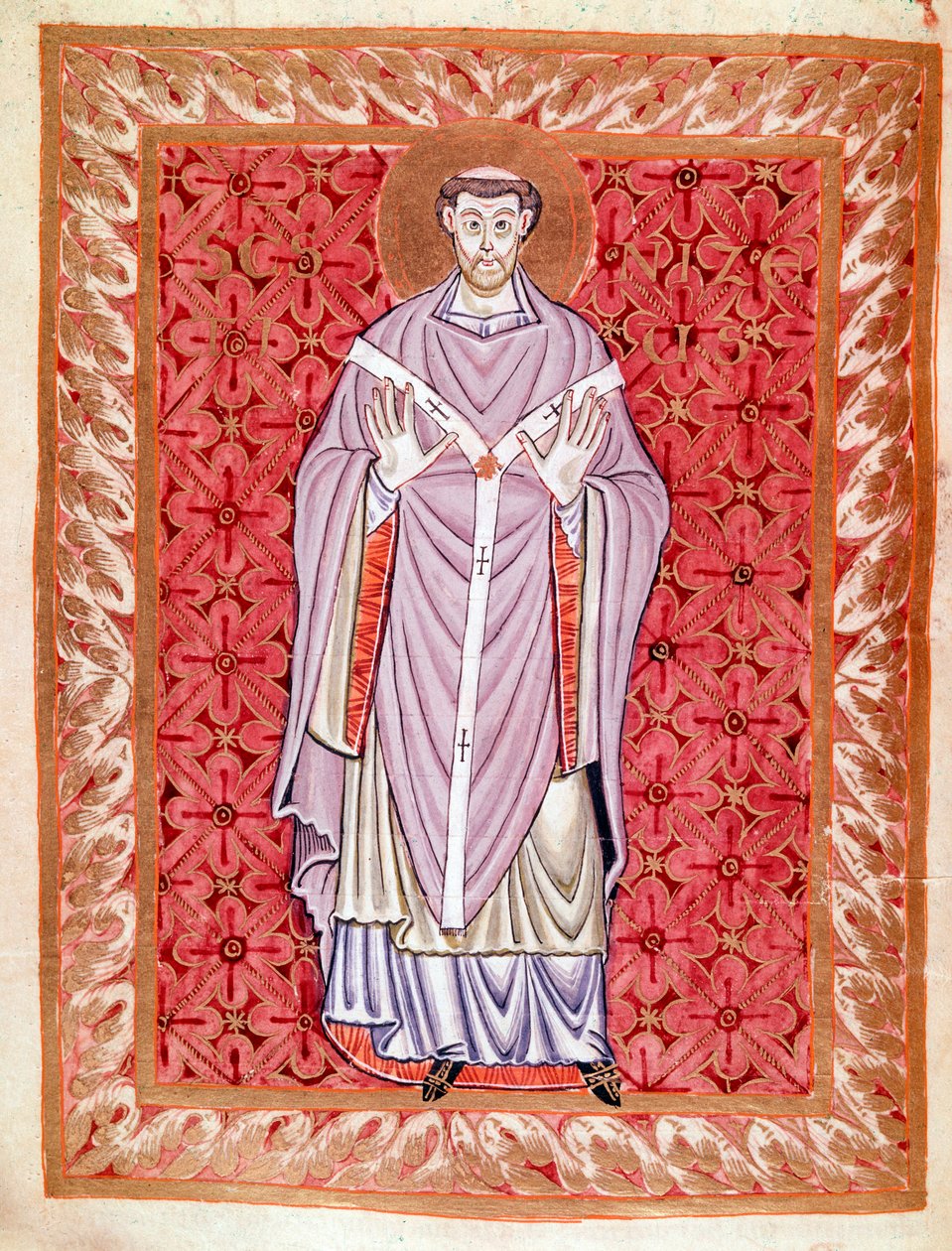 Lyoni Szent Nizier (513-573) ábrázolása (Nicet, Nicetius vagy Nicetus) Az Egbert-kódex miniatúrája (Codex Egberti) a Reichenau iskola által, 980 körül alkotó: German School
