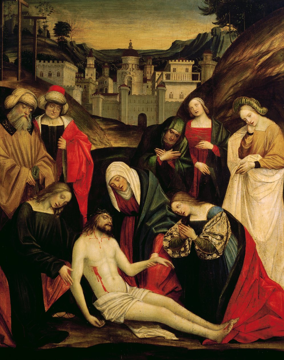 Siralom halott Krisztus felett, 1520 körül, Gerolamo Giovenone (1486 vagy 1487-1555) festménye, olajtábla, Olaszország alkotó: Gerolamo Giovenone