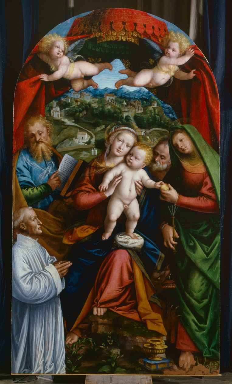 Madonna és Gyermek és Szent Márta, Szent Jakab, Szent József és egy donor, 1543 körül (olaj, tábla) alkotó: Gerolamo Giovenone