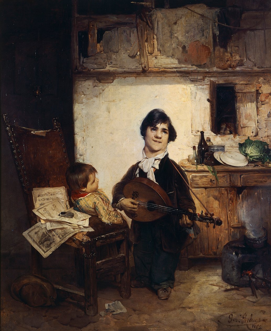 Cripple Playing the Mandolin vagy The Storyteller, Gerolamo Induno alkotó: Gerolamo Induno