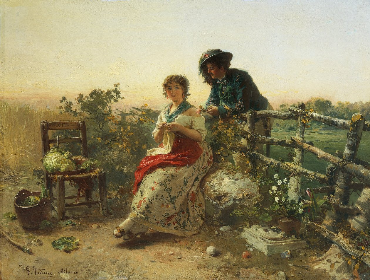 Békeidőben, Gerolamo Induno, 1880 körül, olaj, fa alkotó: Gerolamo Induno