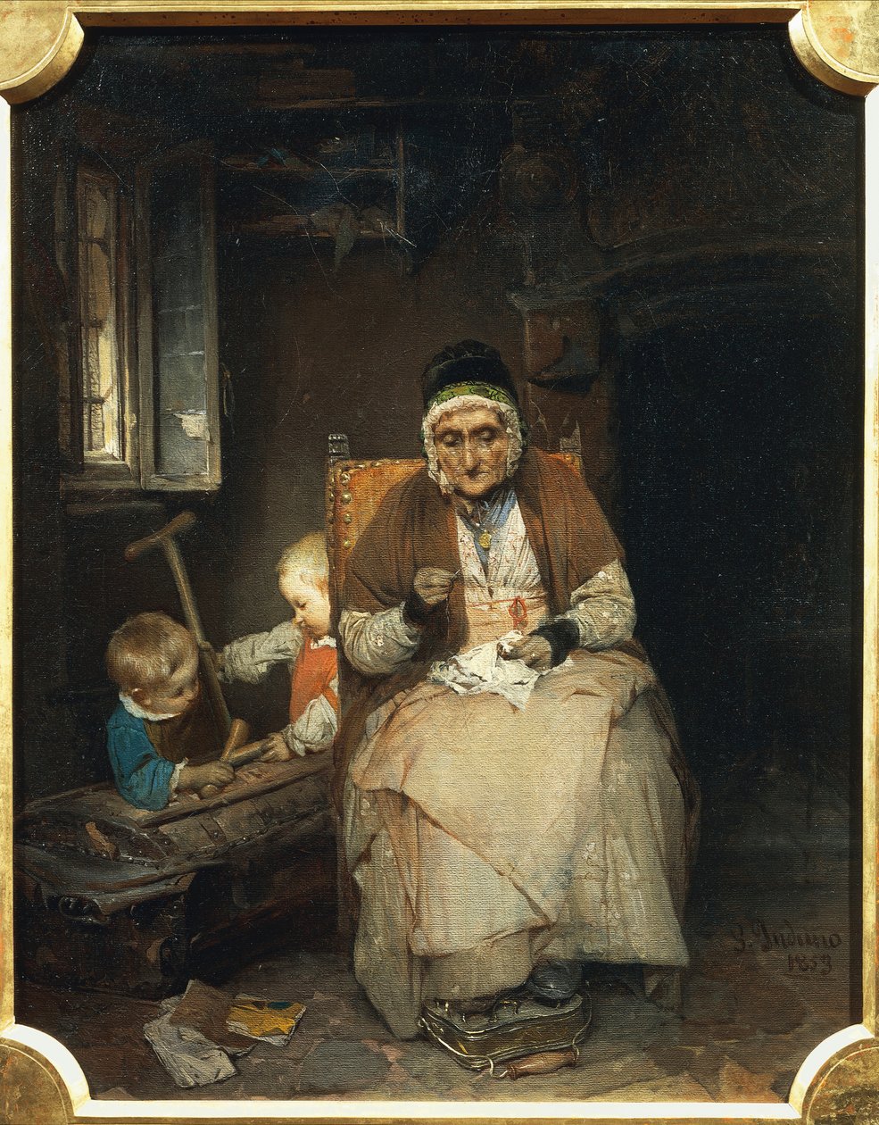 A nagymama, Gerolamo Induno, olaj, vászon alkotó: Gerolamo Induno