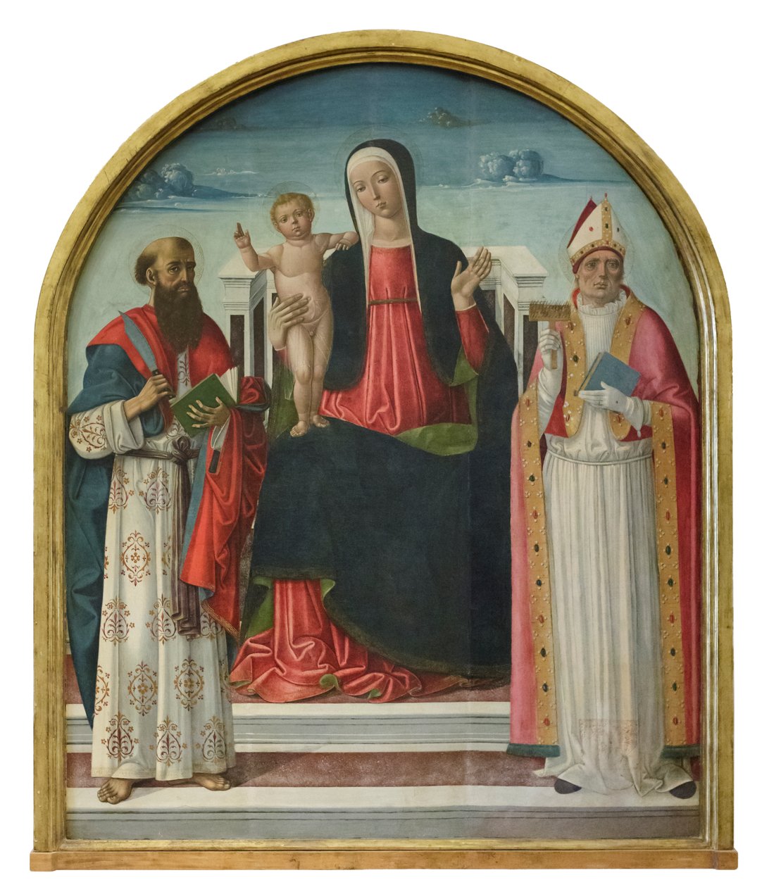 Madonna és gyermeke trónoló Szent Bertalan és Szent Blaise-szel, 1510-15 körül (tábla) alkotó: Gerolamo di Benvenuto
