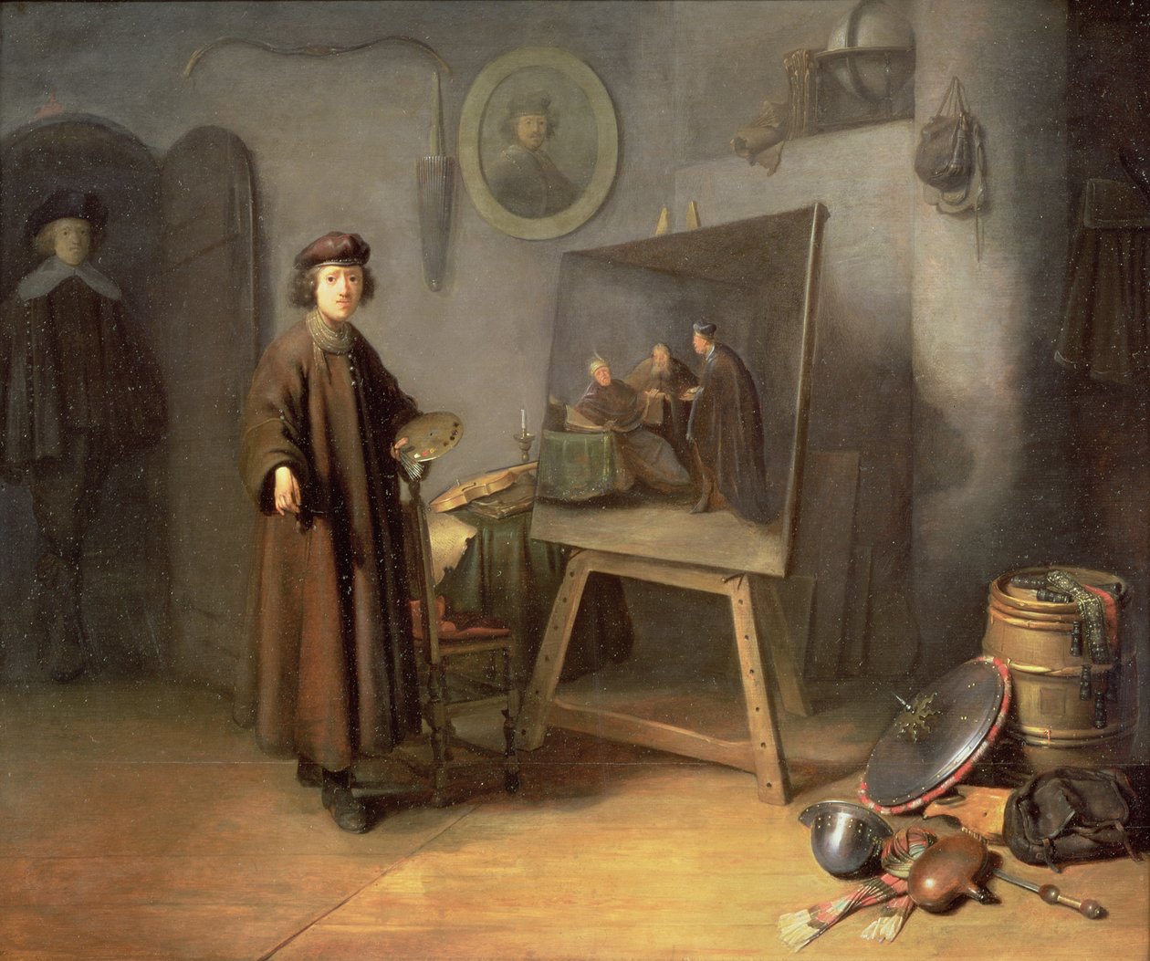 Egy festő a műtermében (panel) alkotó: Gerrit Dou