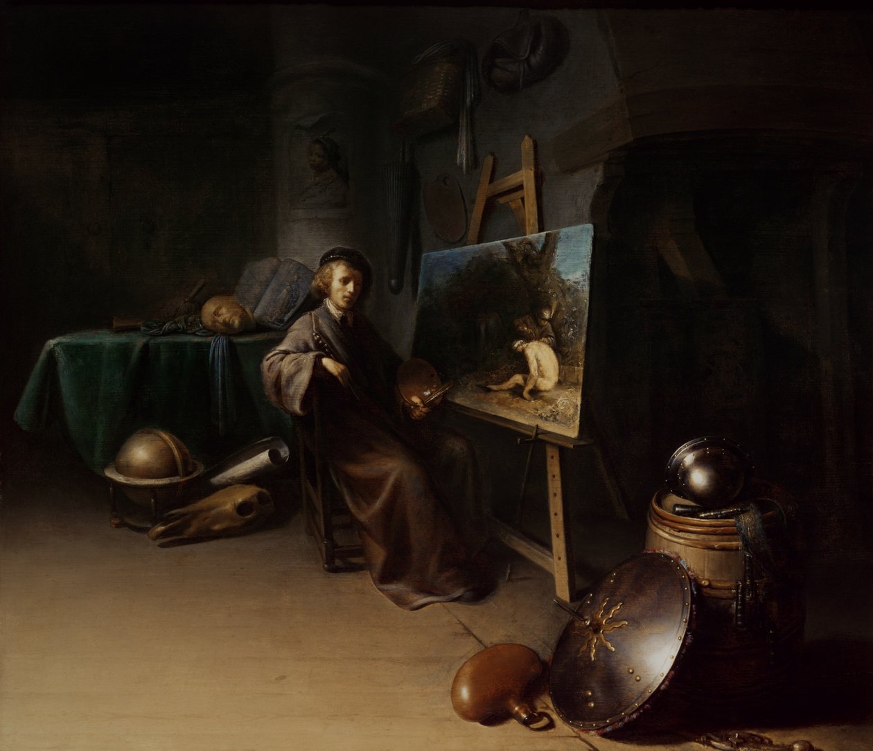 Művész a műtermében alkotó: Gerrit Dou