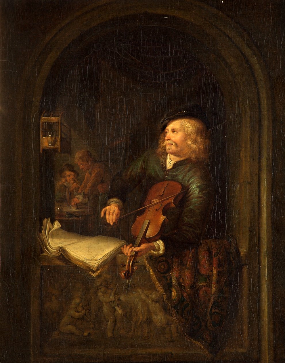 Férfi hegedűvel alkotó: Gerrit Dou