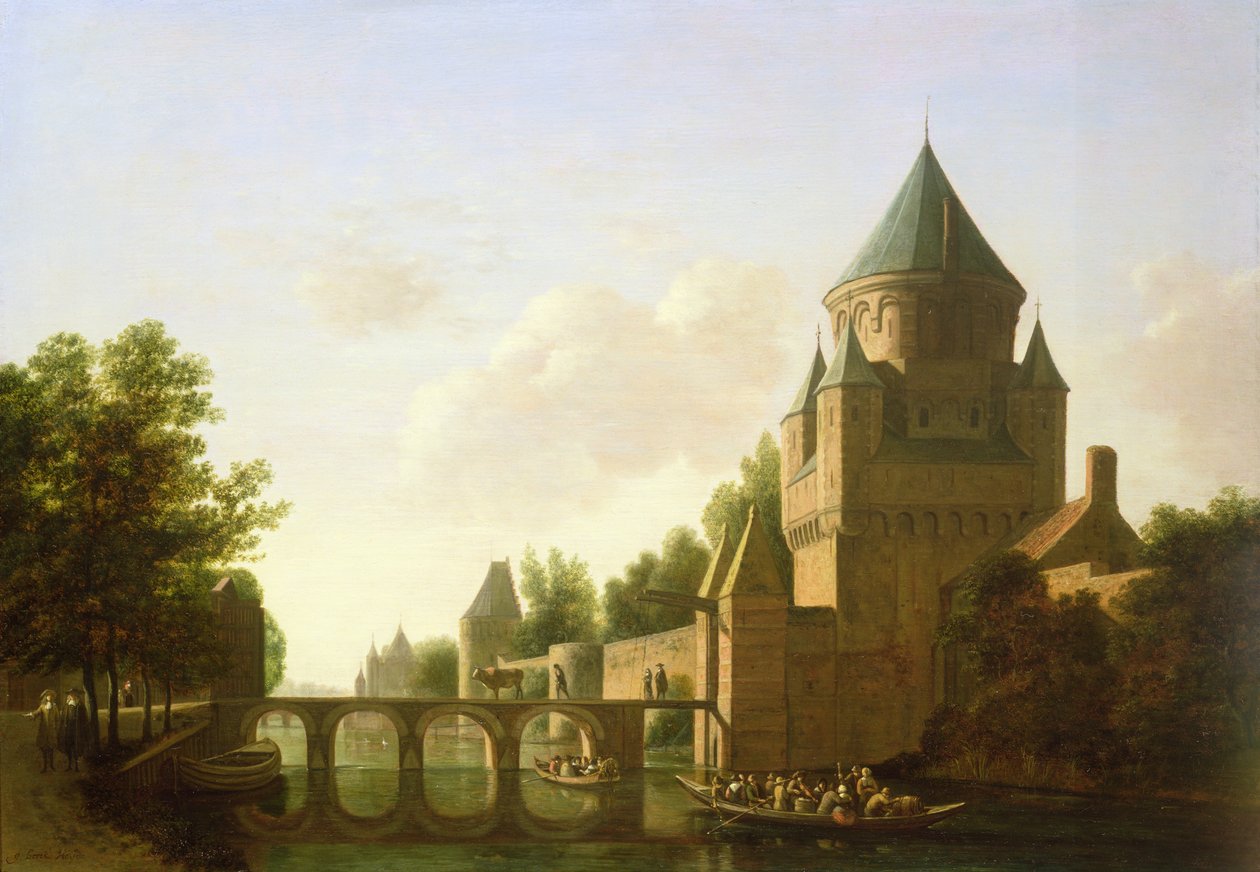 Esti kilátás a Kleine Houtpoortról Haarlemben (panel) alkotó: Gerrit Adriaensz Berckheyde