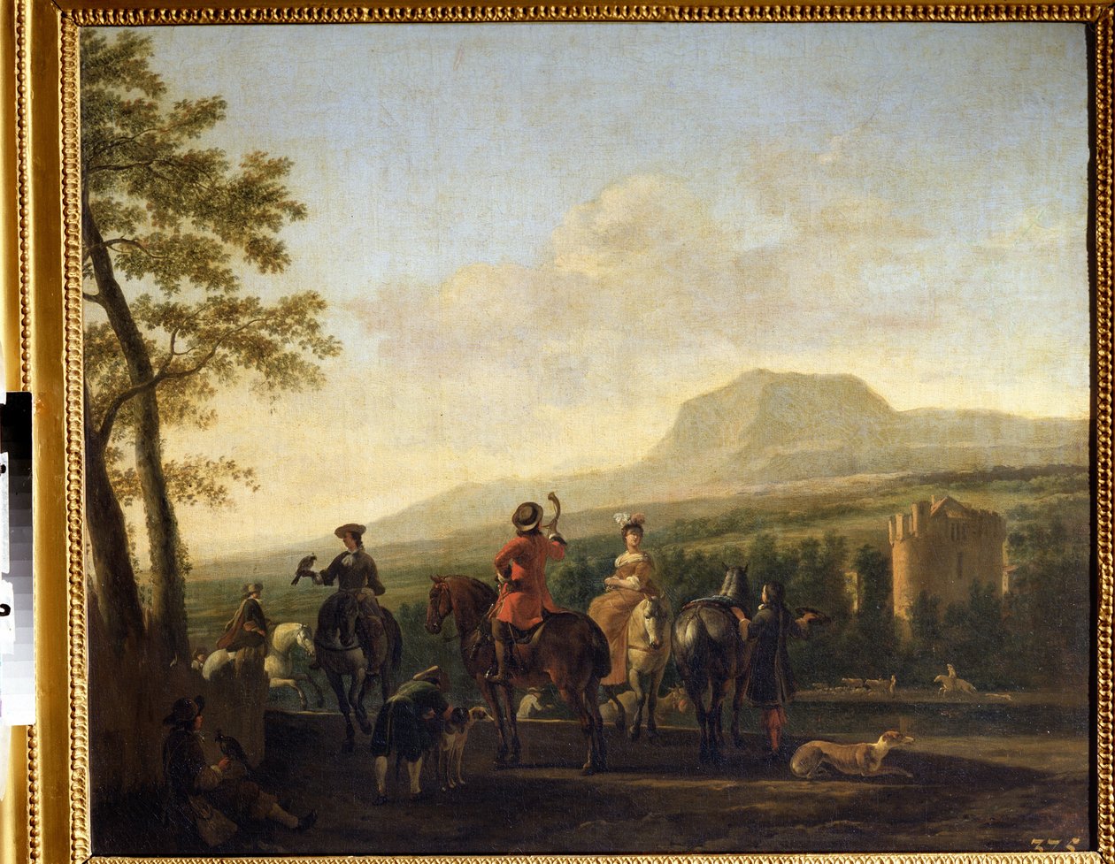 Gerrit Adriaensz Berckheyde (1638-1698) festménye: "A solymászat" (Falconry) 17. századi Puskin Múzeum Moszkva alkotó: Gerrit Adriaensz Berckheyde