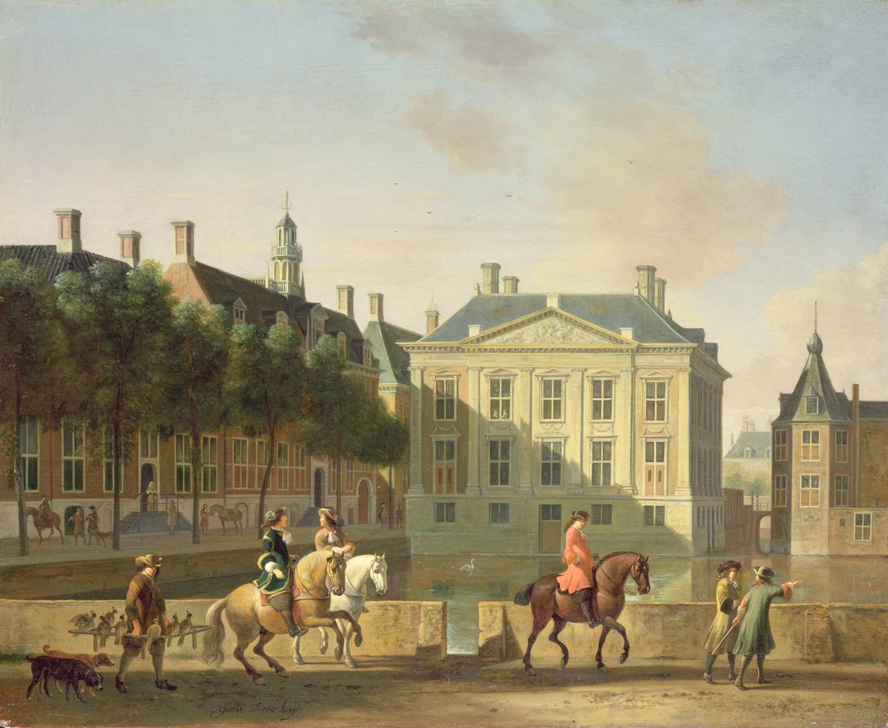 A Mauritshuik a hágai Langevijverburgból, hawking partyval az előtérben alkotó: Gerrit Adriaensz Berckheyde