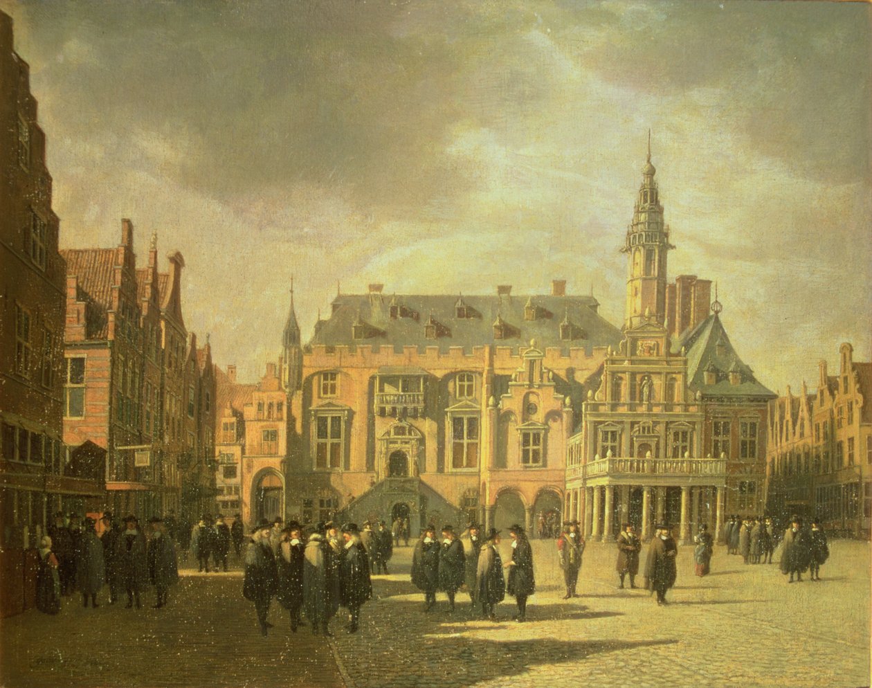 Kilátás a városházára a haarlemi piactéren alkotó: Gerrit Adriaensz Berckheyde