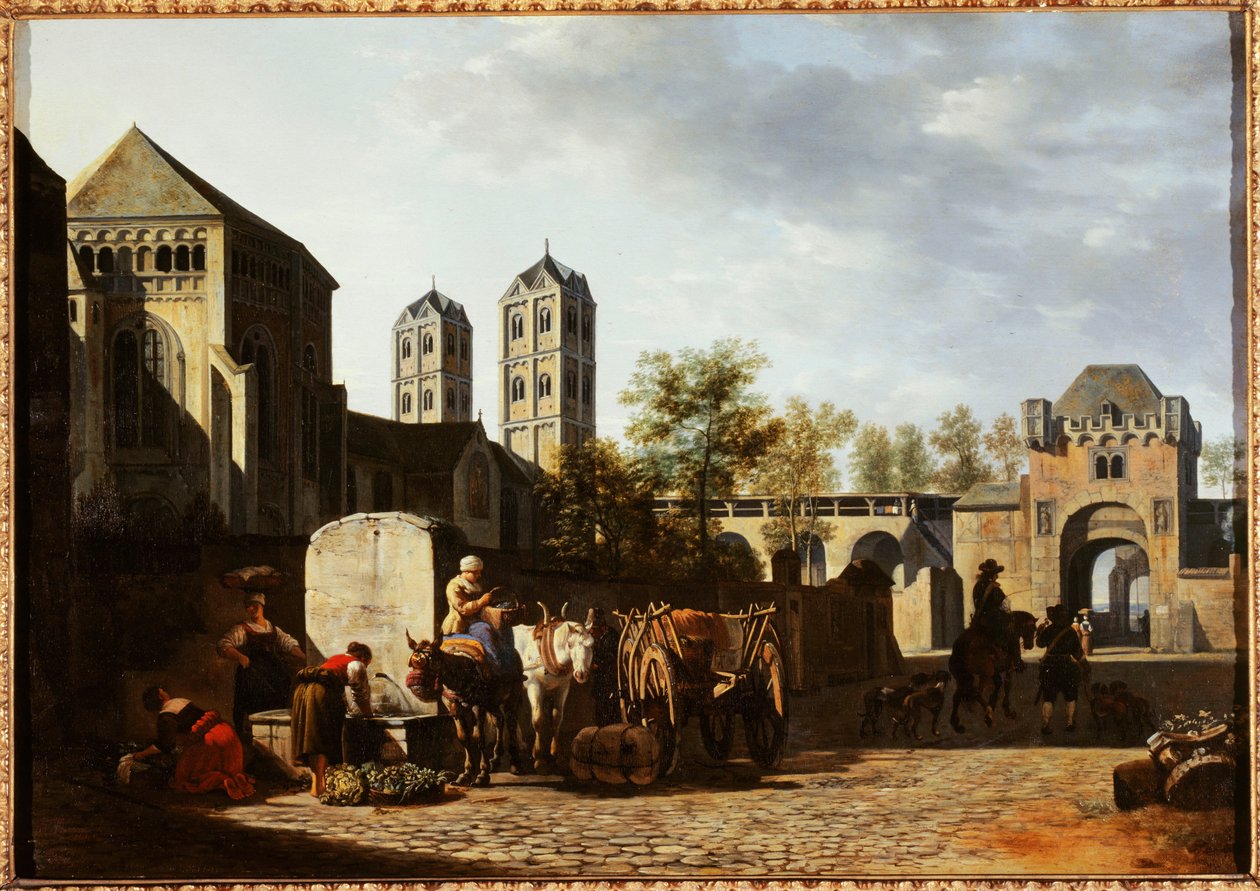 Francia: Fontaine publique et église Saint-Géréon à Cologne alkotó: Gerrit Adriaenszoon Berckheyde