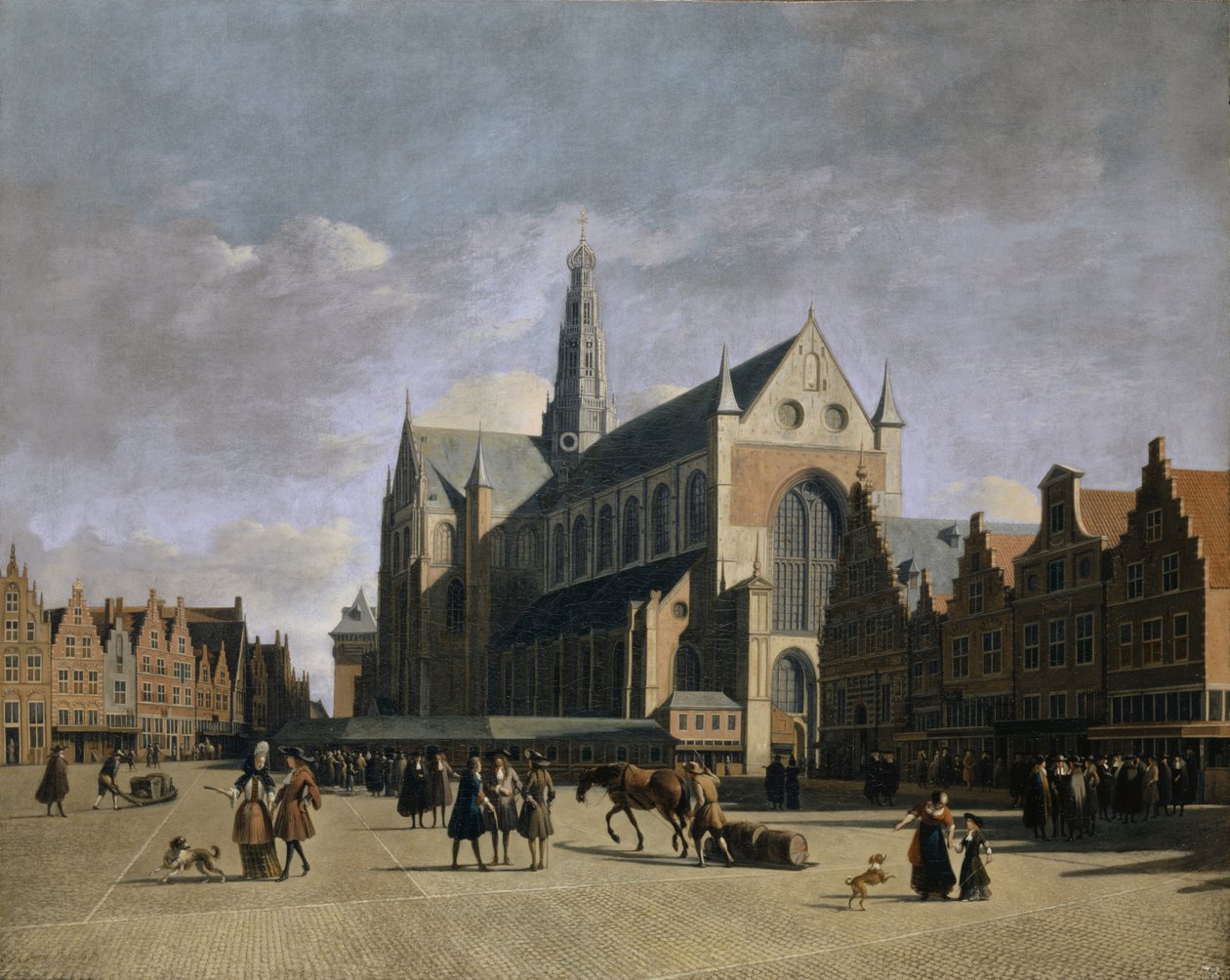 Kilátás a Grote Marktra és a Haarlemi Grote Kerk vagy St.-Bavokerk templomra alkotó: Gerrit Adriaenszoon Berckheyde