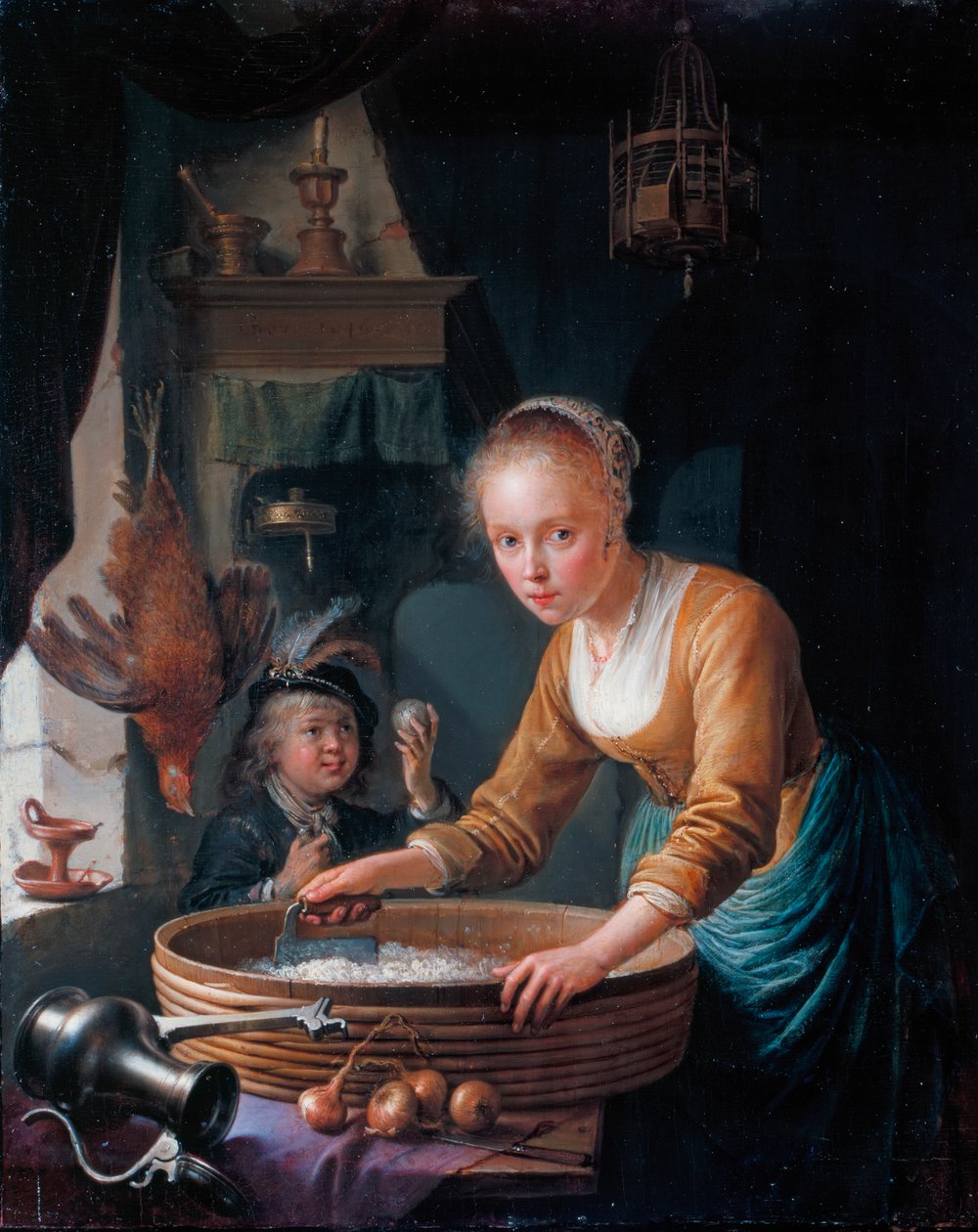 Francia: Jeune fille hachant des oignons Lány hagymát aprít alkotó: Gerrit Dou