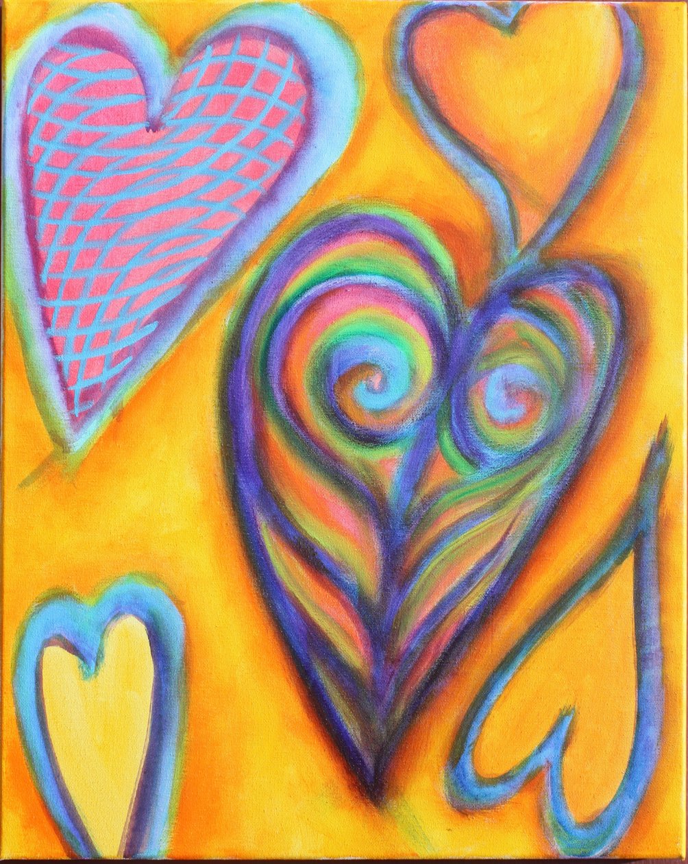 Hearts on Yellow, 2023 (akril, vászon) alkotó: Gerrit Greve